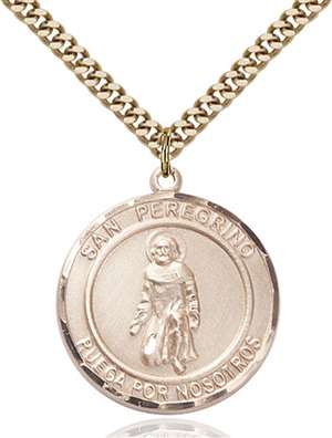 San Peregrino Medal<br/>7088 Spanish, Round, Gold Filled