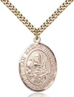 San Raymon Nonato Medal<br/>7091 Spanish, Oval, Gold Filled
