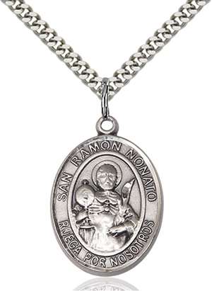 San Raymon Nonato Medal<br/>7091 Spanish, Oval, Sterling Silver