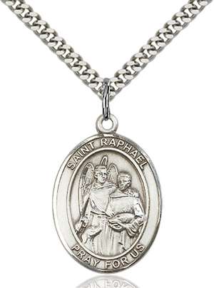 St. Raphael the Archangel Medal<br/>7092 Oval, Sterling Silver