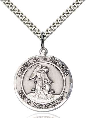 Angel de la Guardia Medal<br/>7118 Spanish, Round, Sterling Silver
