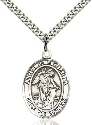 Angel de la Guarda Medal<br/>7118 Spanish, Oval, Sterling Silver