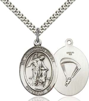 Guardian Angel/Paratrooper Medal<br/>7118 Oval, Sterling Silver