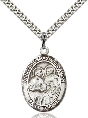 Sts. Cosmas & Damian Medal<br/>7132 Oval, Sterling Silver