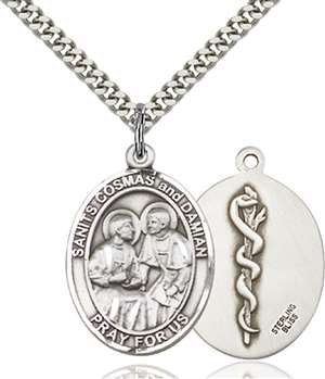 Sts. Cosmas & Damian / Doctors Medal<br/>7132 Oval, Sterling Silver