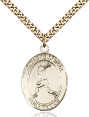 St. Sebastian/Baseball Medal<br/>7160 Oval, Gold Filled