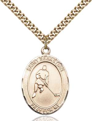 St. Sebastian/Ice Hockey Medal<br/>7165 Oval, Gold Filled