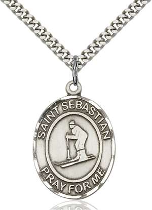 St. Sebastian/Skiing Medal<br/>7169 Oval, Sterling Silver