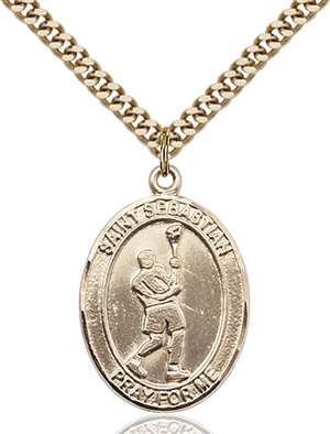 St. Sebastian/Lacrosse Medal<br/>7174 Oval, Gold Filled
