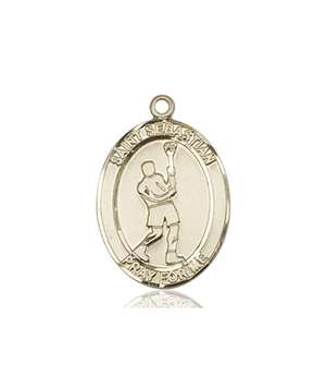 St. Sebastian/Lacrosse Medal<br/>7174 Oval, 14kt Gold
