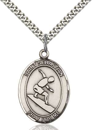 St. Sebastian Medal<br/>7175 Oval, Sterling Silver