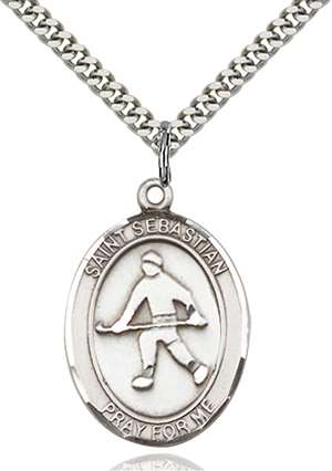 St. Sebastian / Hockey Medal<br/>7178 Oval, Sterling Silver