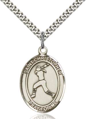 St. Sebastian / Softball Medal<br/>7183 Oval, Sterling Silver