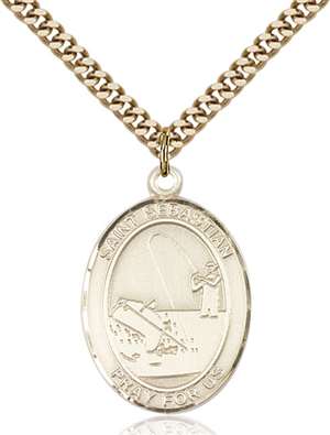 St. Sebastian / Fishing Medal<br/>7188 Oval, Gold Filled