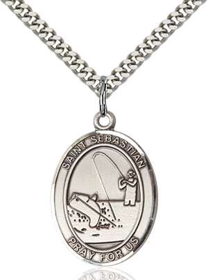 St. Sebastian / Fishing Medal<br/>7188 Oval, Sterling Silver