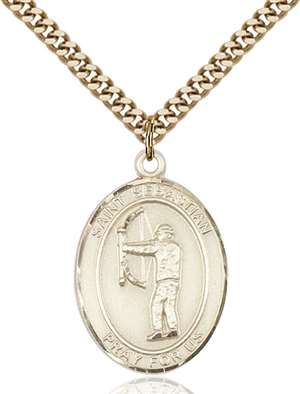 St. Sebastian / Archery Medal<br/>7189 Oval, Gold Filled