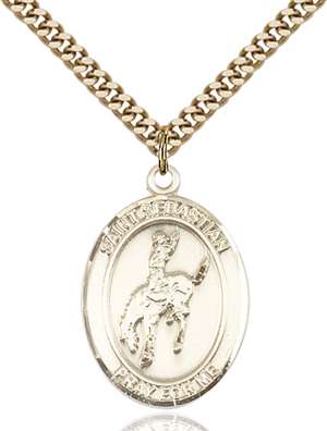 St. Sebastian / Rodeo Medal<br/>7191 Oval, Gold Filled