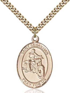 St. Sebastian / Motorcycle Medal<br/>7197 Oval, Gold Filled