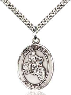 St. Sebastian / Motorcycle Medal<br/>7197 Oval, Sterling Silver