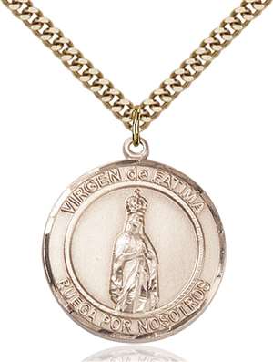 Virgen de Fatima Medal<br/>7205 Spanish, Round, Gold Filled