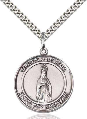 Virgen de Fatima Medal<br/>7205 Spanish, Round, Sterling Silver