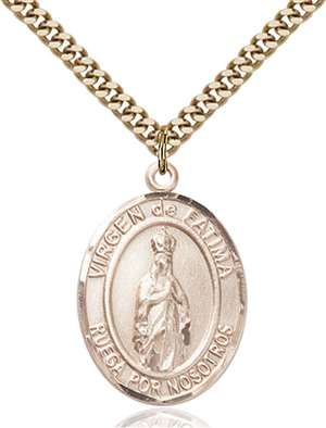 Virgen de Fatima Medal<br/>7205 Spanish, Oval, Gold Filled
