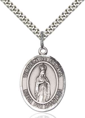 Virgen de Fatima Medal<br/>7205 Spanish, Oval, Sterling Silver