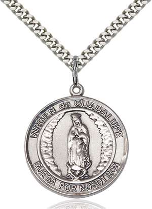 Virgen de Guadalupe Medal<br/>7206 Spanish, Round, Sterling Silver