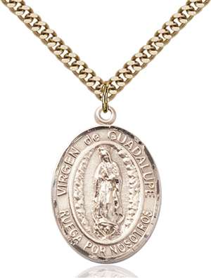 Virgen de Guadalupe Medal<br/>7206 Spanish, Oval, Gold Filled