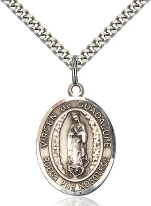 Virgen de Guadalupe Medal<br/>7206 Spanish, Oval, Sterling Silver