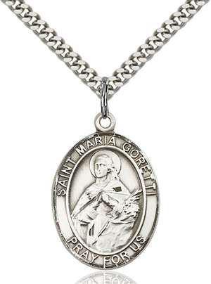 St. Maria Goretti Medal<br/>7208 Oval, Sterling Silver