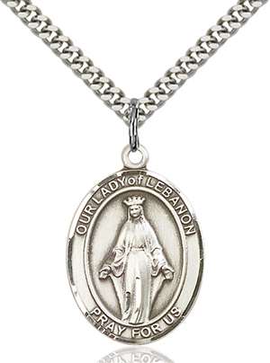 Our Lady of Lebanon Medal<br/>7229 Oval, Sterling Silver