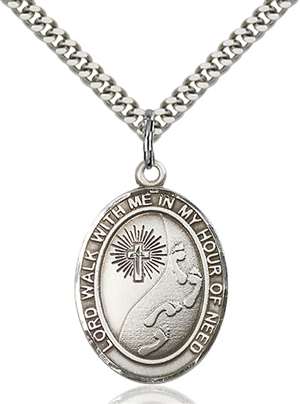 Footprints / Cross Medal<br/>7237 Oval, Sterling Silver