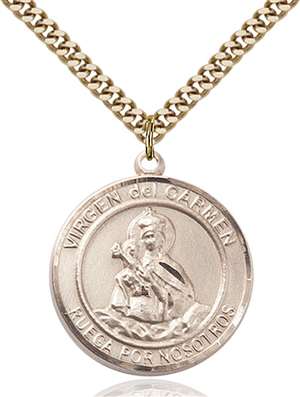 Virgen del Carmen Medal<br/>7243 Spanish, Round, Gold Filled