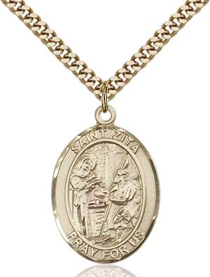 St. Zita Medal<br/>7244 Oval, Gold Filled