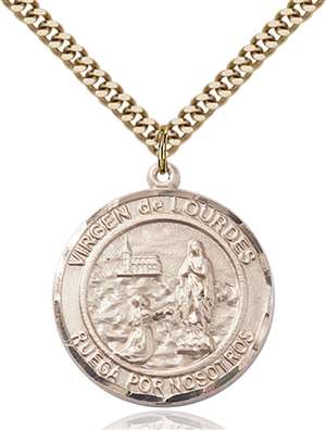 Virgen de Lourdes Medal<br/>7288 Spanish, Round, Gold Filled