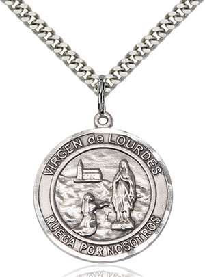 Virgen de Lourdes Medal<br/>7288 Spanish, Round, Sterling Silver
