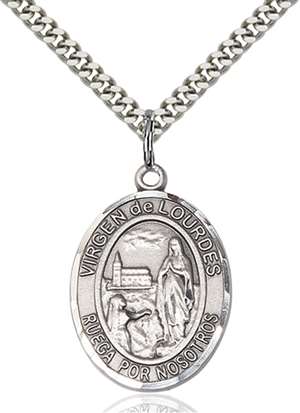 Virgen del Lourdes Medal<br/>7288 Spanish, Oval, Sterling Silver