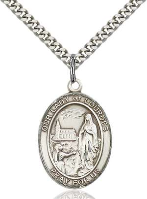 Our Lady of Lourdes Medal<br/>7288 Oval, Sterling Silver