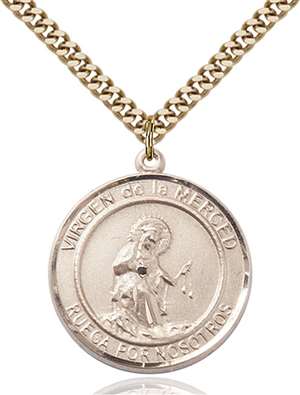 Virgen de la Merce Medal<br/>7289 Spanish, Round, Gold Filled