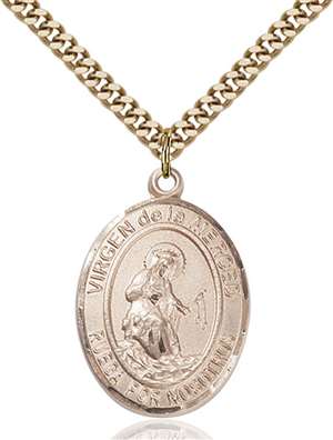 Virgen de la Merced Medal<br/>7289 Spanish, Oval, Gold Filled
