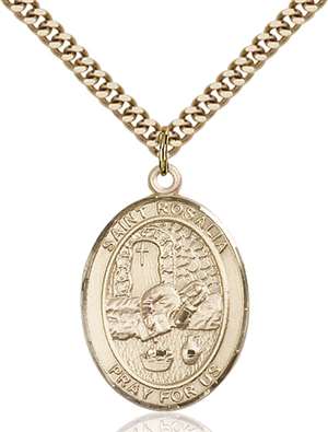 St. Rosalia Medal<br/>7309 Oval, Gold Filled