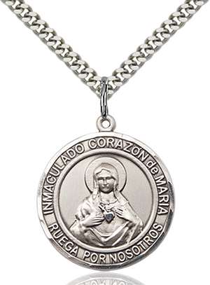 Corazon Inmaculado De Maria Medal<br/>7337 Spanish, Round, Sterling Silver