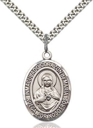 Corazon Inmaculado De Maria Medal<br/>7337 Spanish, Oval, Sterling Silver