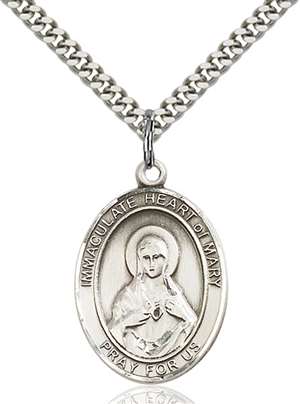 Immaculate Heart of Mary Medal<br/>7337 Oval, Sterling Silver