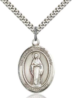 Virgin of the Globe Medal<br/>7345 Oval, Sterling Silver