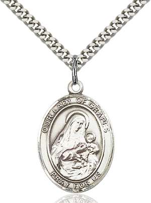Our Lady of Grapes Medal<br/>7347 Oval, Sterling Silver