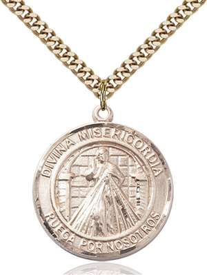 Divina Misericordia Medal<br/>7366 Spanish, Round, Gold Filled
