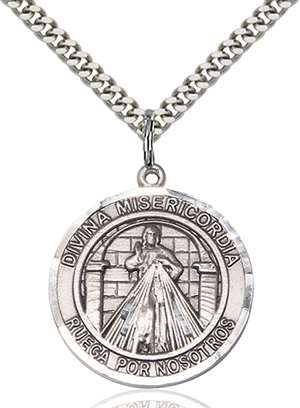 Divina Misericordia Medal<br/>7366 Spanish, Round, Sterling Silver