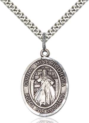 Divina Misericordia Medal<br/>7366 Spanish, Oval, Sterling Silver